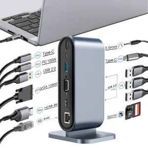 12-in-1 USB C HUB Docking Station HDMI-compatible Adapter 4K 30Hz PD 100W Type-C HUB USB 3.0 Splitter for Laptop MacBook Pro Air