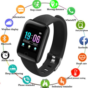 116 Plus Color Screen Smart Wristband Heart Rate Monitor Fitness Activity Tracker Smart Band Blood Pressure Music Remote Control