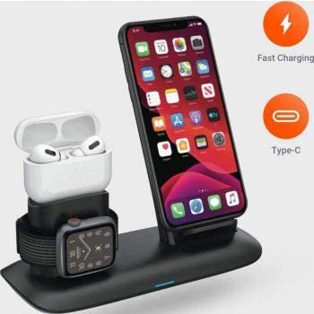 Porodo 4 in 1 Charging Station 7.5W/10W for iPhone - Apple Watch - Airpods - Black