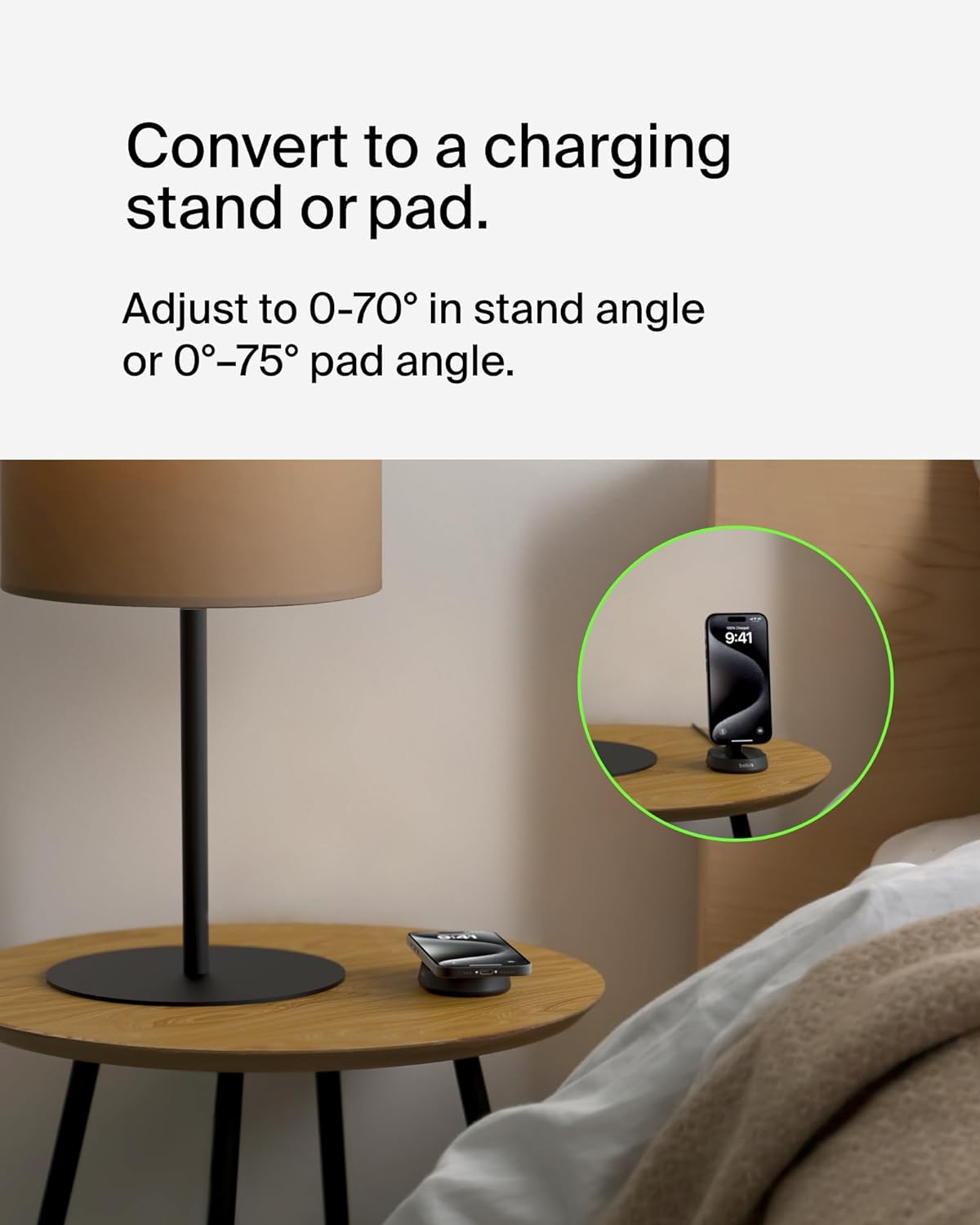 Belkin Qi2 15w Convertible Magnetic W/L Charging Stand  - Black
