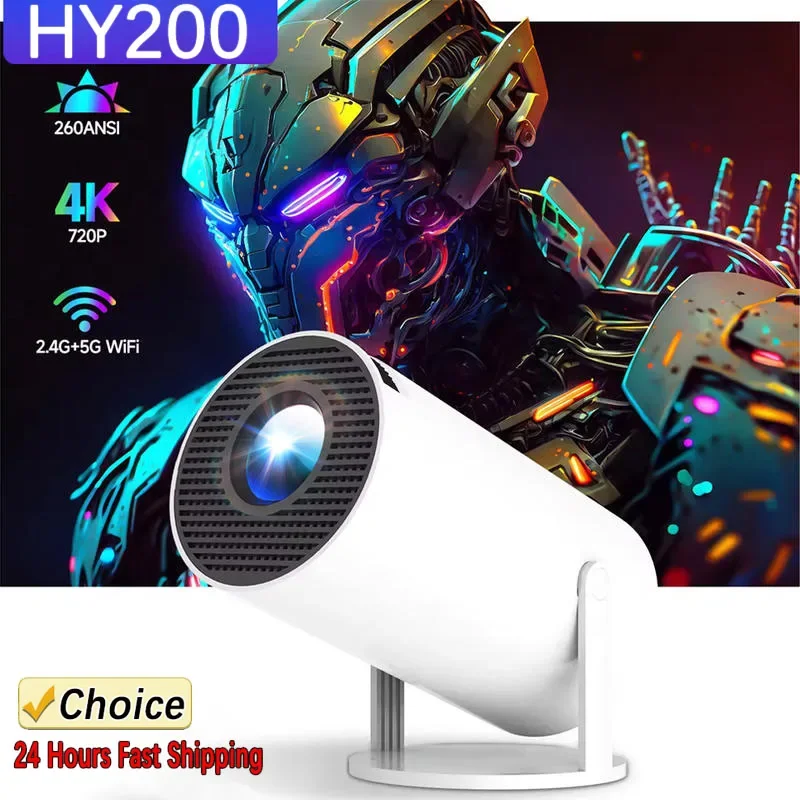 2026 New Hot Sale HY200 Portable Projector 4K Ultra HD 300ANSI Android 11 BT54 Electronic Focus Built in Speaker Home Theater