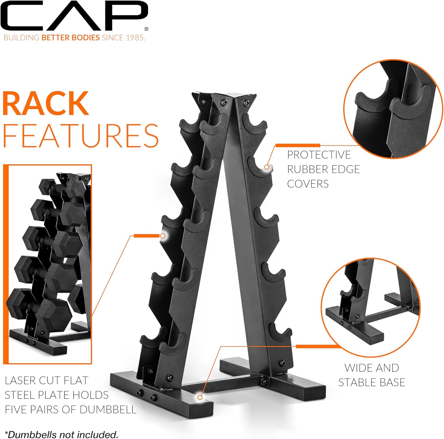 CAP Barbell Coated Rubber Hex Dumbbell — Pair