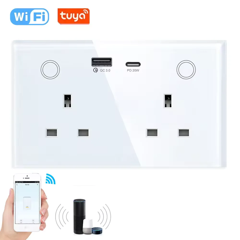 Smart Wall Double Sockets with USB &amp; USB-C
