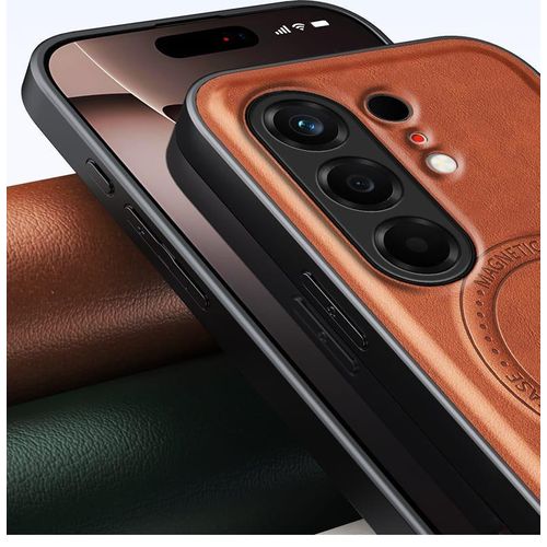 Tecno Camon 50 4G High Quality MAGSAFE, Wireless Charging luxury leather Case With Kick-Stand - Brown