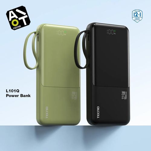 TECNO Power Bank L101Q - Forest Green -Phone Stand- 4 Build in cables & 4 Ports