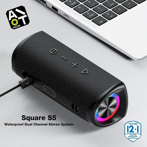 TECNO Wireless Waterproof Deep Bass Bluetooth Speaker - Square S5 - 4000mAh - Black