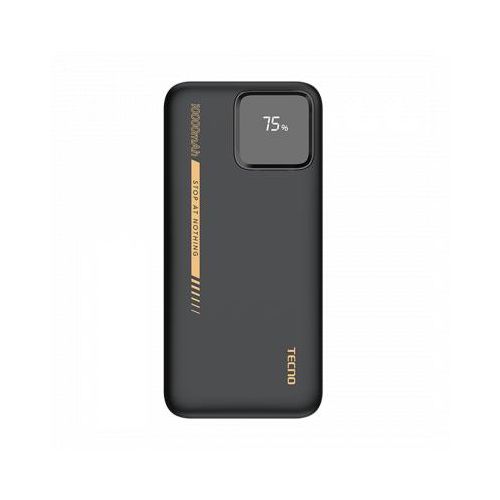 TECNO 10,000mAh LED Display Fast Charging Power Bank With Integrated USB-C & Lightning Cable - Black
