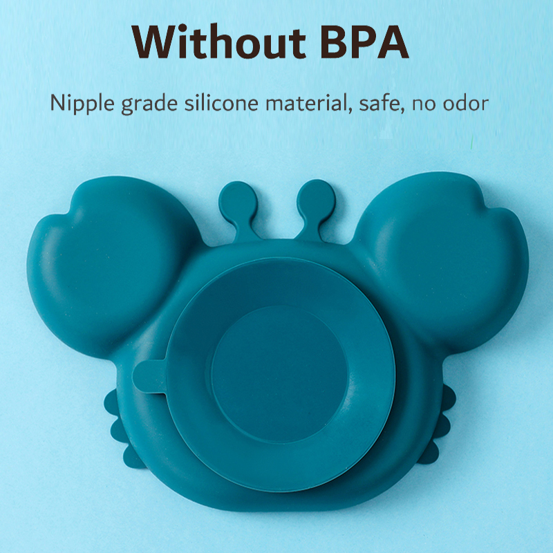Baby Bowls Plates Spoons Silicone Suction Food Tableware BPA Free Non-Slip Baby Dishes Crab Food Feeding Bowl for Kids