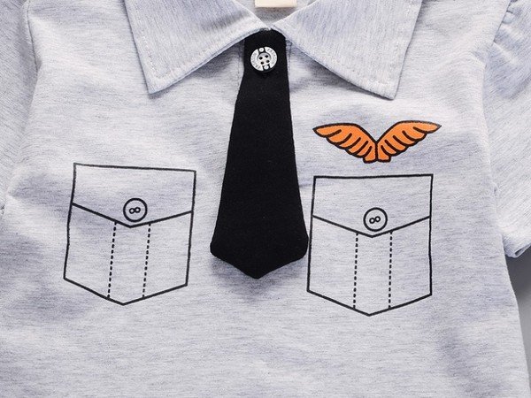 Ones children summer short sleeve tie badge shirt clothing set boys fashion cotton suit