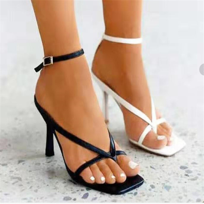 Sandal heels shoes 2023 European and American internet celebrity square toe high heels, clip toe sandals, women's shoes