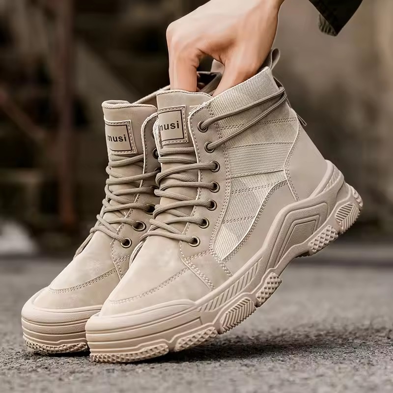 Fashion Men's Casual Ankle Boots Outdoor Walking Sneakerse Hiking Shoes Lace-up Leisure Boots Lightweight Breathable Work Boots