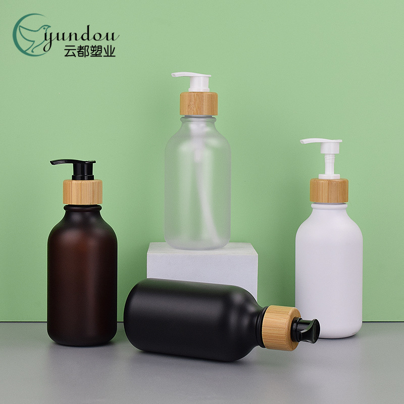 In stock 300ml new wood grain press pump shower gel shampoo bottle frosted press hand soap empty bottle