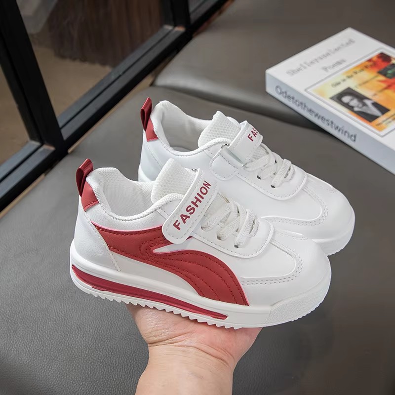 Children's Spring New Leather Upper Sneakers Middle Large Children's Casual Shoes Boys and Girls Soft Sole Students Tennis Shoes