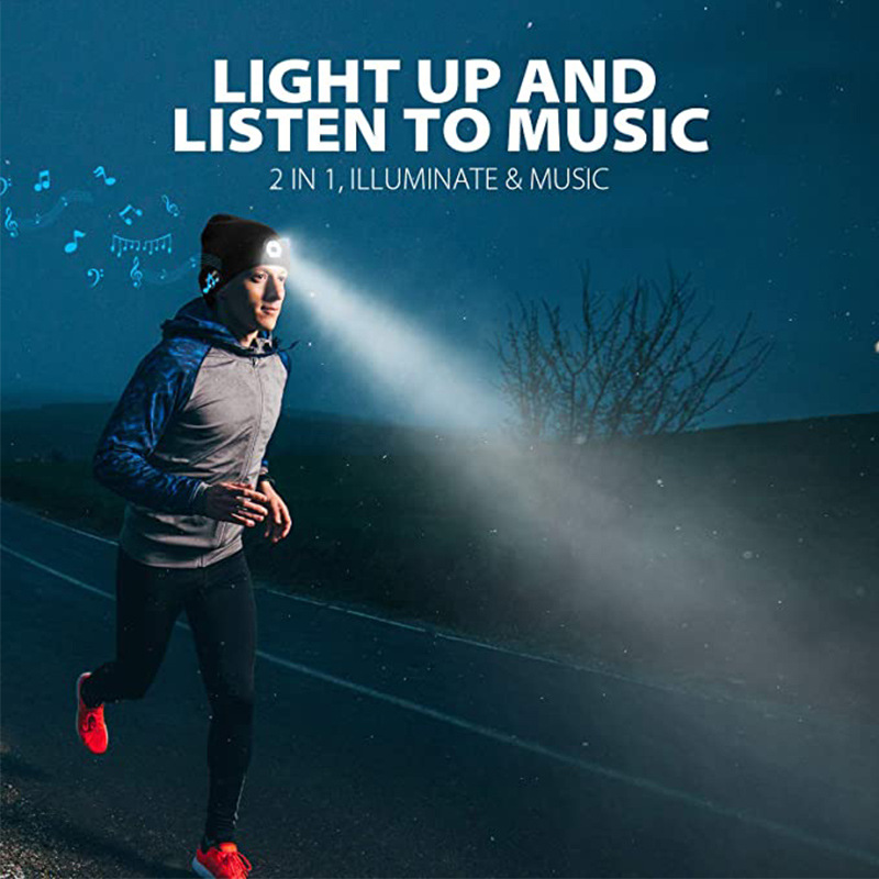 Bluetooth Earphone Music Hat Winter Wireless Headphone Cap Headset Mic Outdoor Cycling Hiking LED Light Knitted Hat Speaker Mic