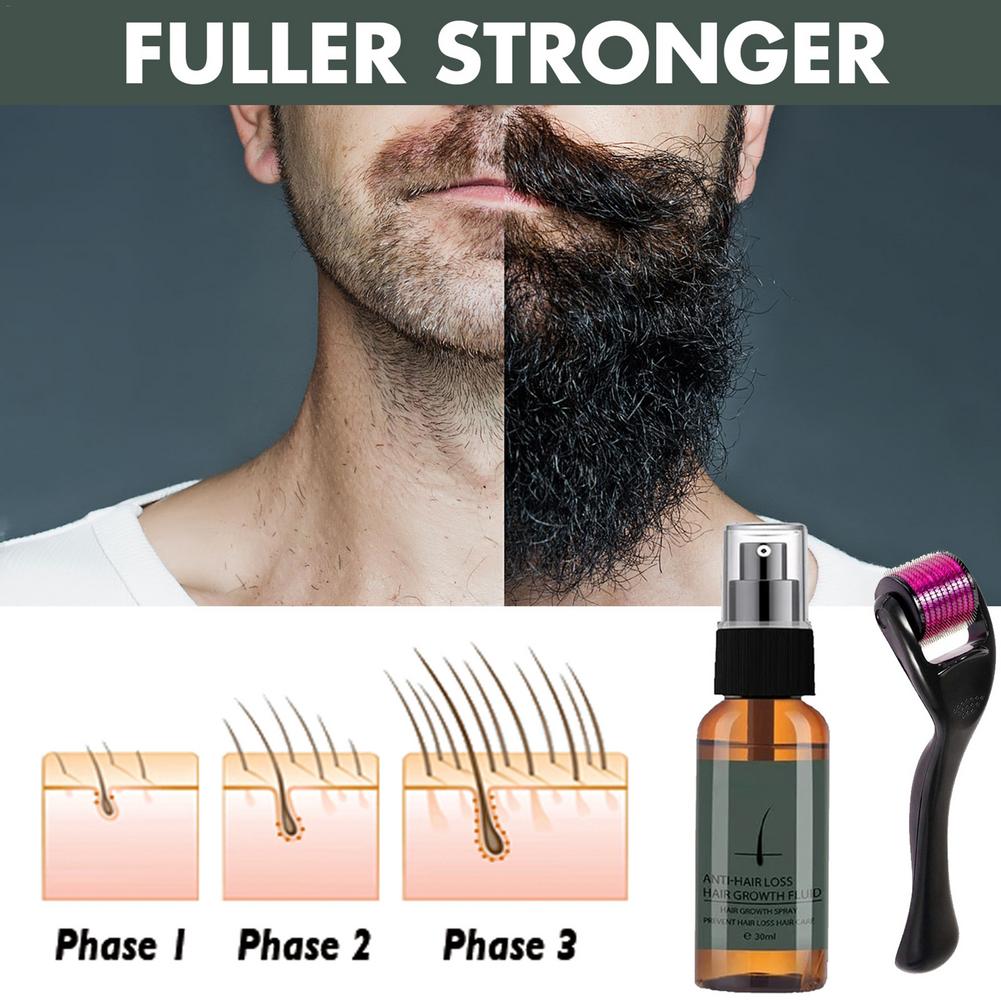 30ml 1pcs Beard Growth Spray Set Roller Beard Growth Kit Men Beard Growth Essence Enhancer Beard Oil Spray Beard