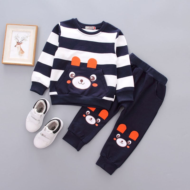 Cute Bear 2 Kids Summer Boy Short T-shirt and Shorts Sets Baby Boy Children Clothes Suits