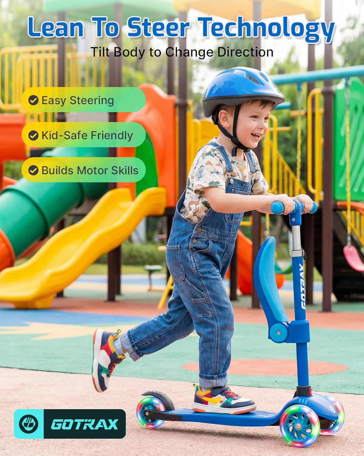 Gotrax KS3 Kids Kick Scooter, LED Lighted Wheels, Adjustable Height Handlebars and Removable Seat, Lean-to-Steer & Widen Anti-Slip Deck, 3 Wheel Scoot