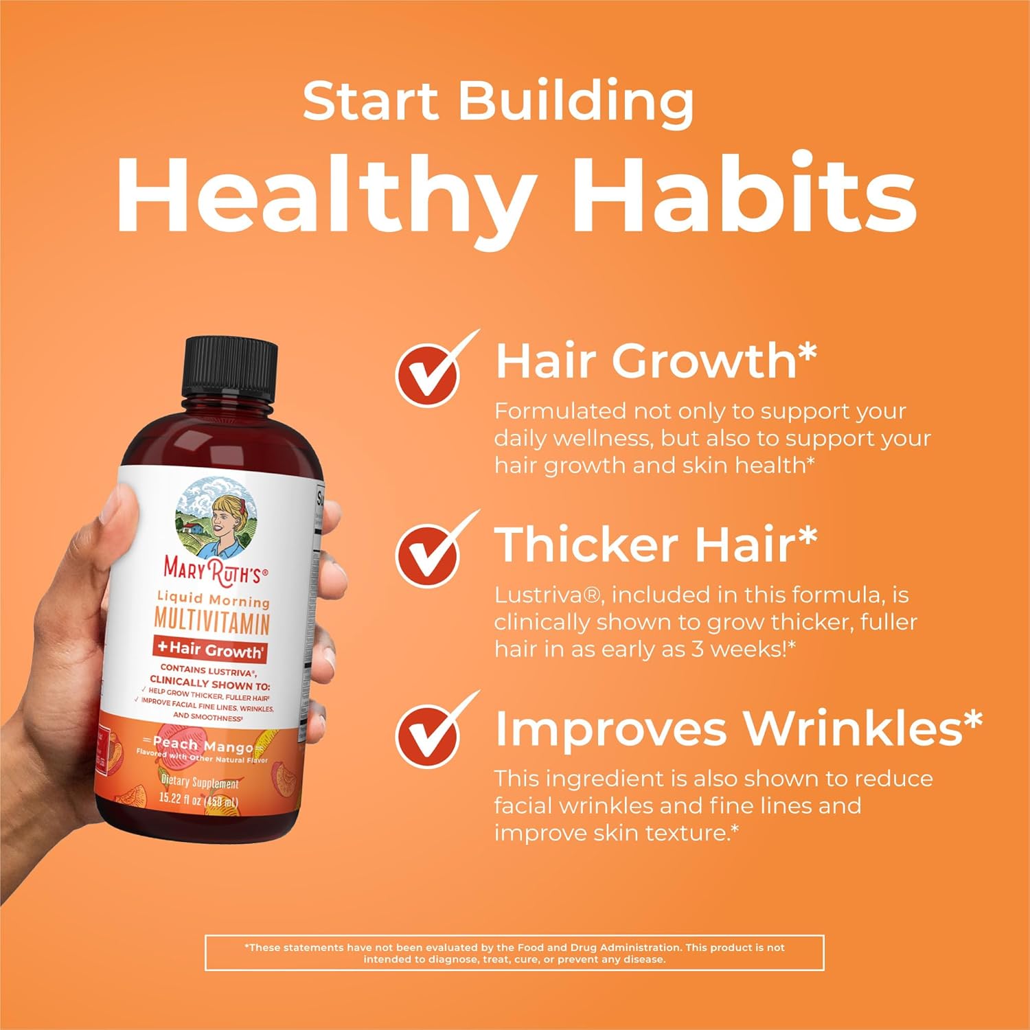 MaryRuth's MaryRuth's Liquid Morning Multivitamin +Hair Growth (Peach Mango, 15.22oz) & Iron Liquid (Berry) | Clean Label Project Verified® | Beauty,