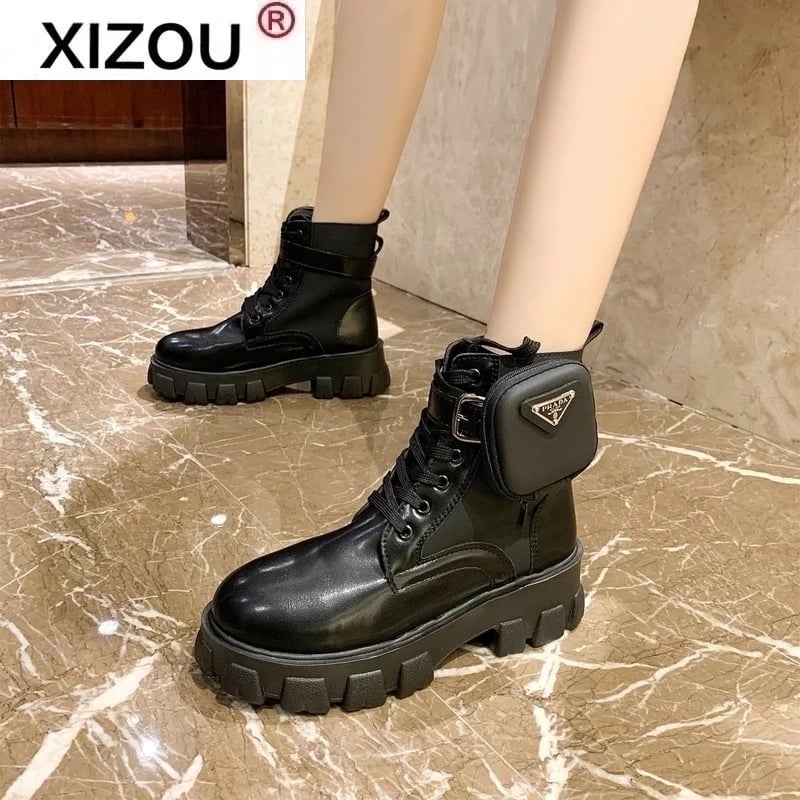 Autumn Winter New Women's Thick-Soled Leather Martin Boots Casual Women's Boots Women's Fashion Lace-Up High Boots