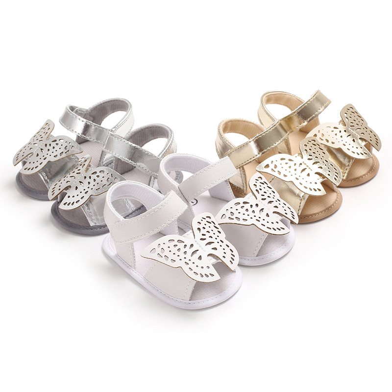 Summer new 0-1 year old female baby solid color bow soft bottom sandals casual breathable Velcro baby toddler shoes