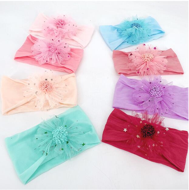 New mesh Star Flower Hair Band baby nylon scarf headdress babyhead