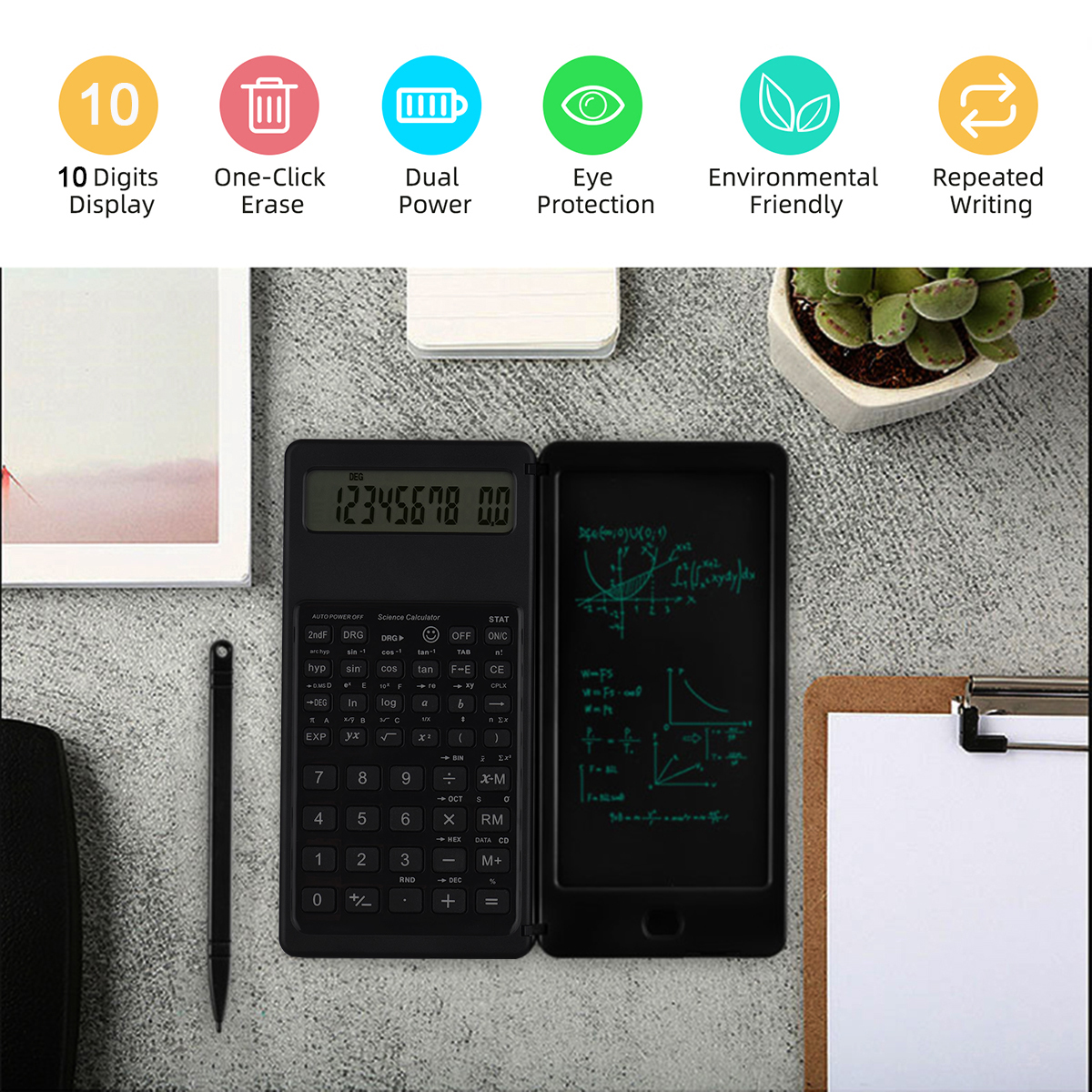 Portable Multifunction 12-Bit LCD Screen Science Smart Calculator With Writing Board Assist Children Learning Finance Calculate