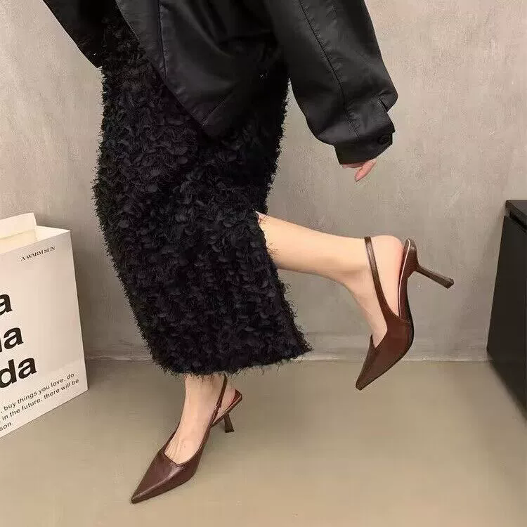 Leopard High Heels Shoes Women Sandals Party Pointed Toe Dress Shoes Summer Slippers 2025 Designer Mules New Female Pumps Slides