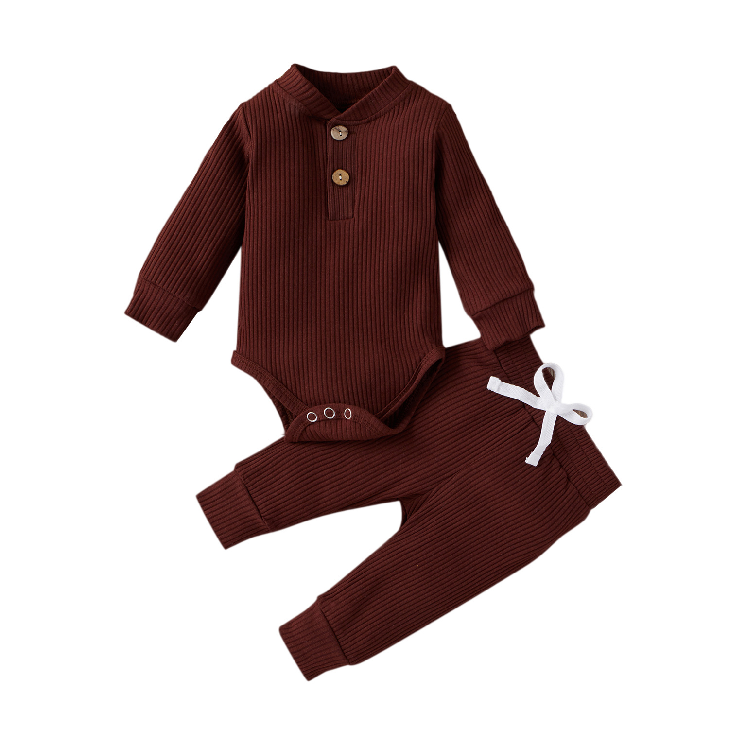 Infant Newborn Baby Girl Boy Spring Autumn Ribbed/Plaid Solid Clothes Sets Long Sleeve Bodysuits + Elastic Pants 2PCs Outfits