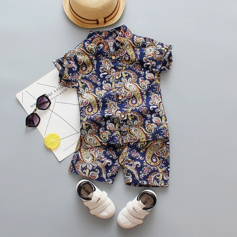 Children's short-sleeved shirt boys summer shorts shrimp skin cross-border e-commerce suit Southeast Asia short-sleeved