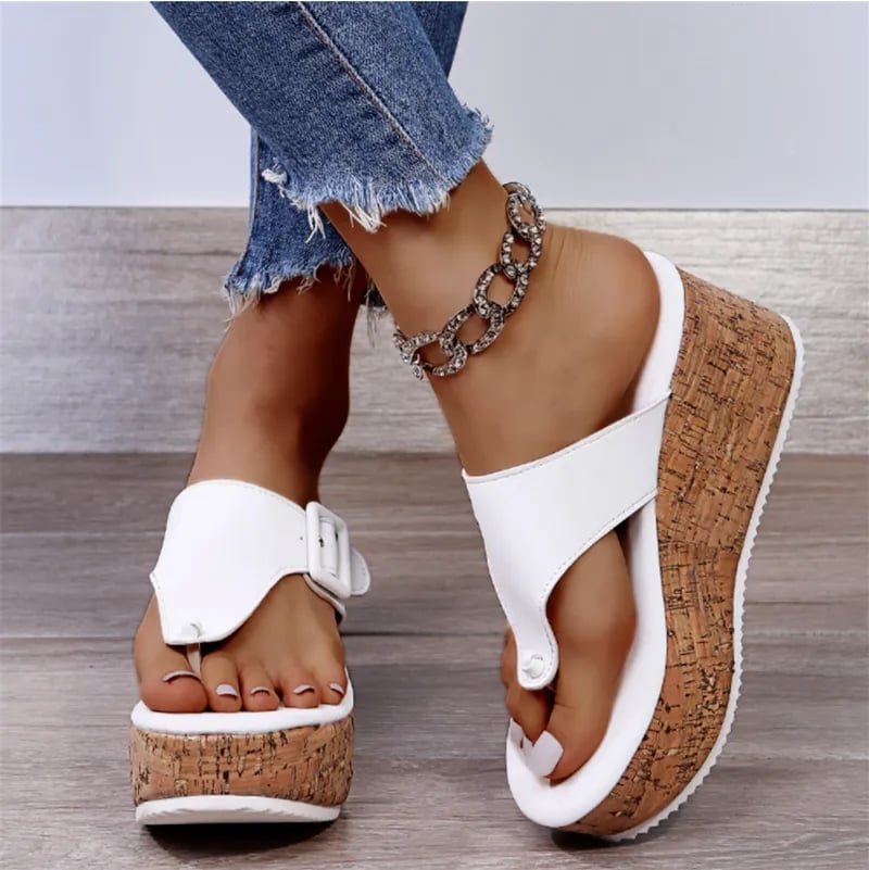 Women Summer Flip Flops Shoes Female Wedge Platform Sandal New Ladies 7.5cm Thick Bottom Casual Slippers Shoe Black Pink