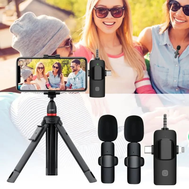 Professional 3 In 1 Wireless Lavalier Microphone for iPhone Android 3.5mm for radio Live Recording Noise Reduction Mini Microph