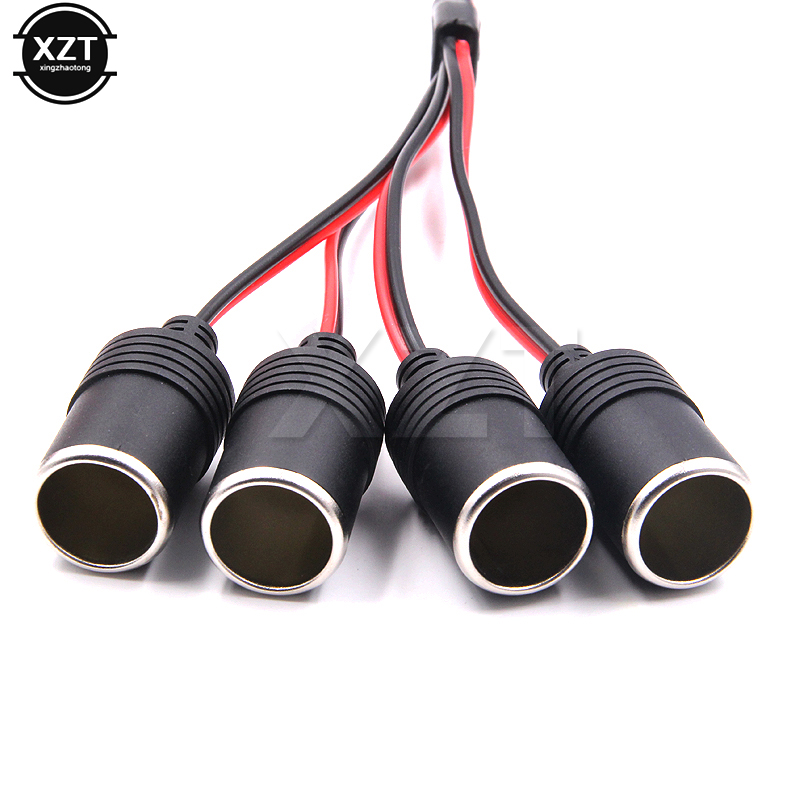 120W 4 Ways Triple Car Cigarette Lighter Splitter Female Socket Plug Power Adapter Connector, input 12V 24V Output 12V 10A Black
