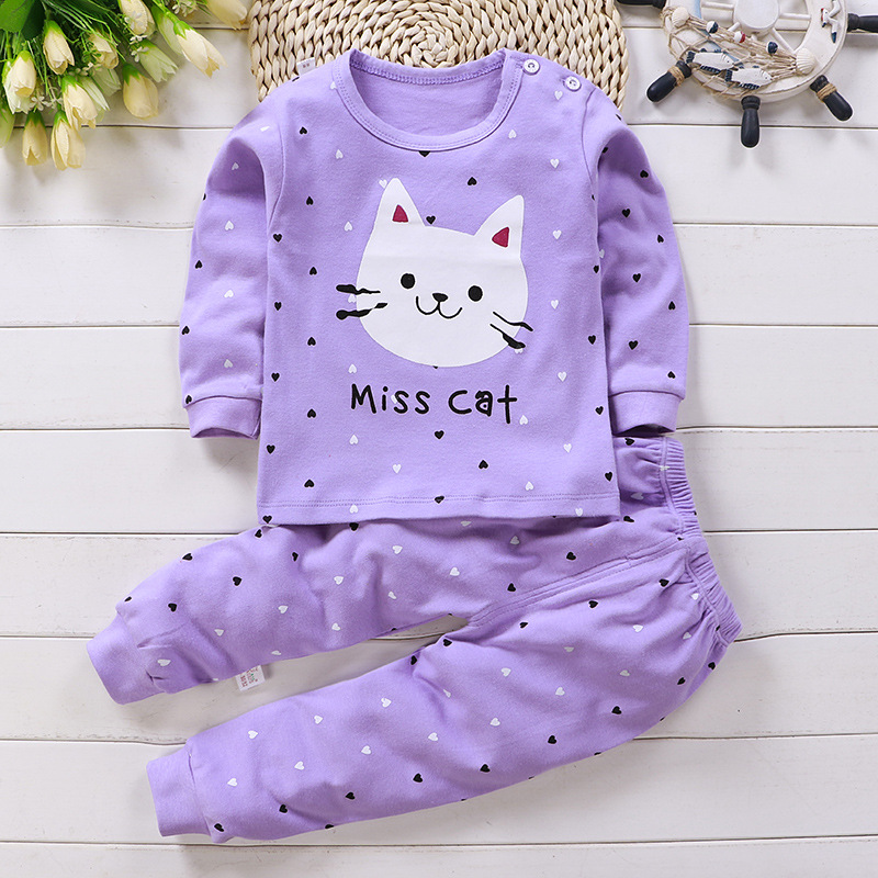 0-3T New Baby Kids Pajamas Sets Cotton Long Sleeved Tshirt+pant Cartoon Girl Clothing Autumn 2pcs Sleepwear Suit Pyjama Trousers