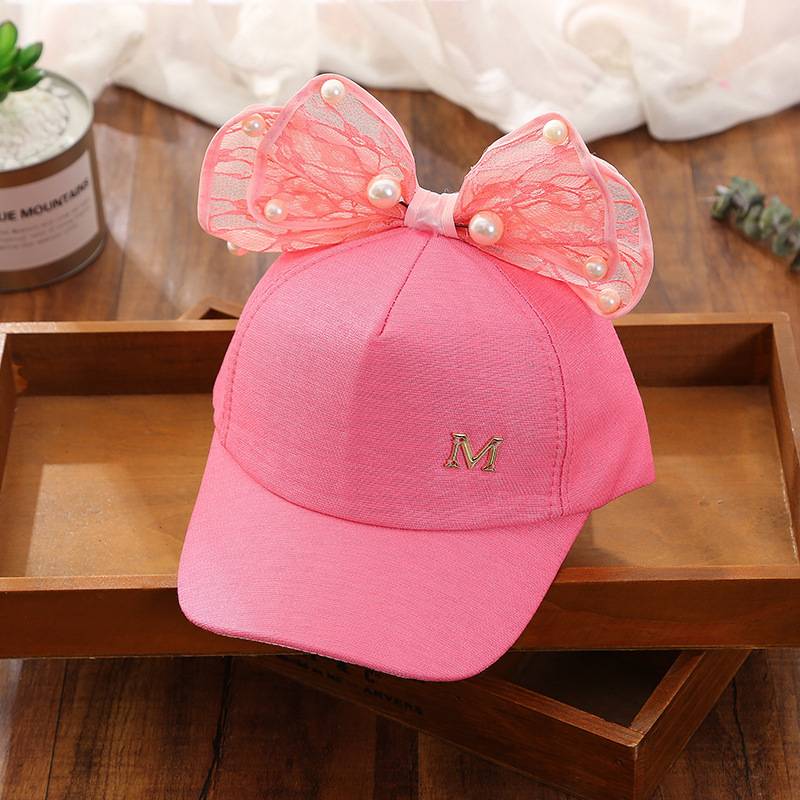 Girls Hat Lace Big Bow Child Baseball Cap M Letter Pearl Cap