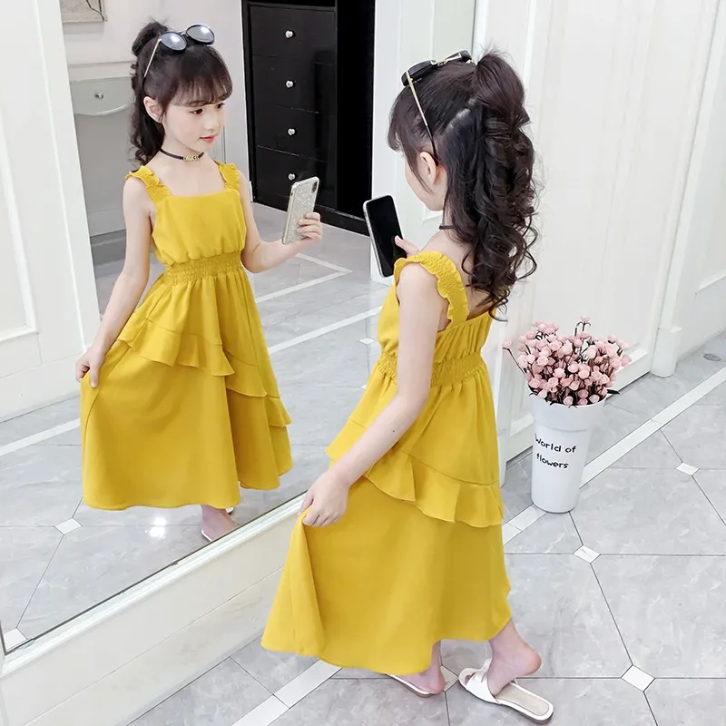 Girls' chiffon dress summer dress new style children's Slip dress princess skirt medium large children's solid long skirt