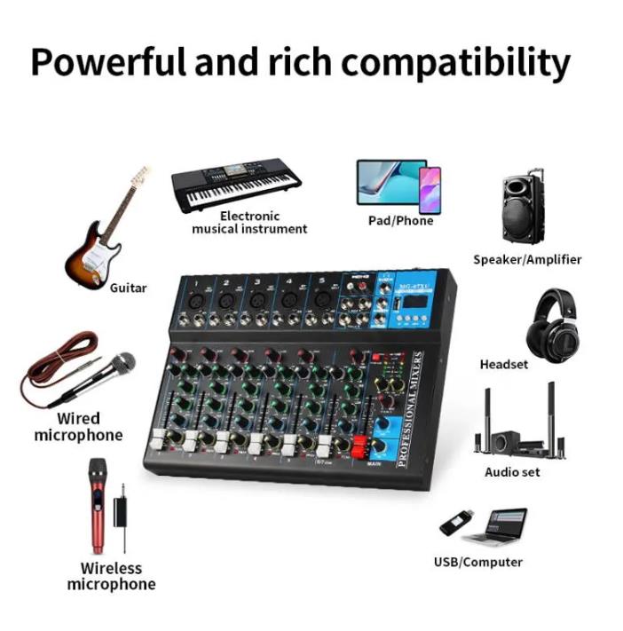 Mixer Audio 7 Channel Sound Mixing Console Bluetooth USB Record Computer 48V MG-07 Professional 7-Channel Audio Mixer