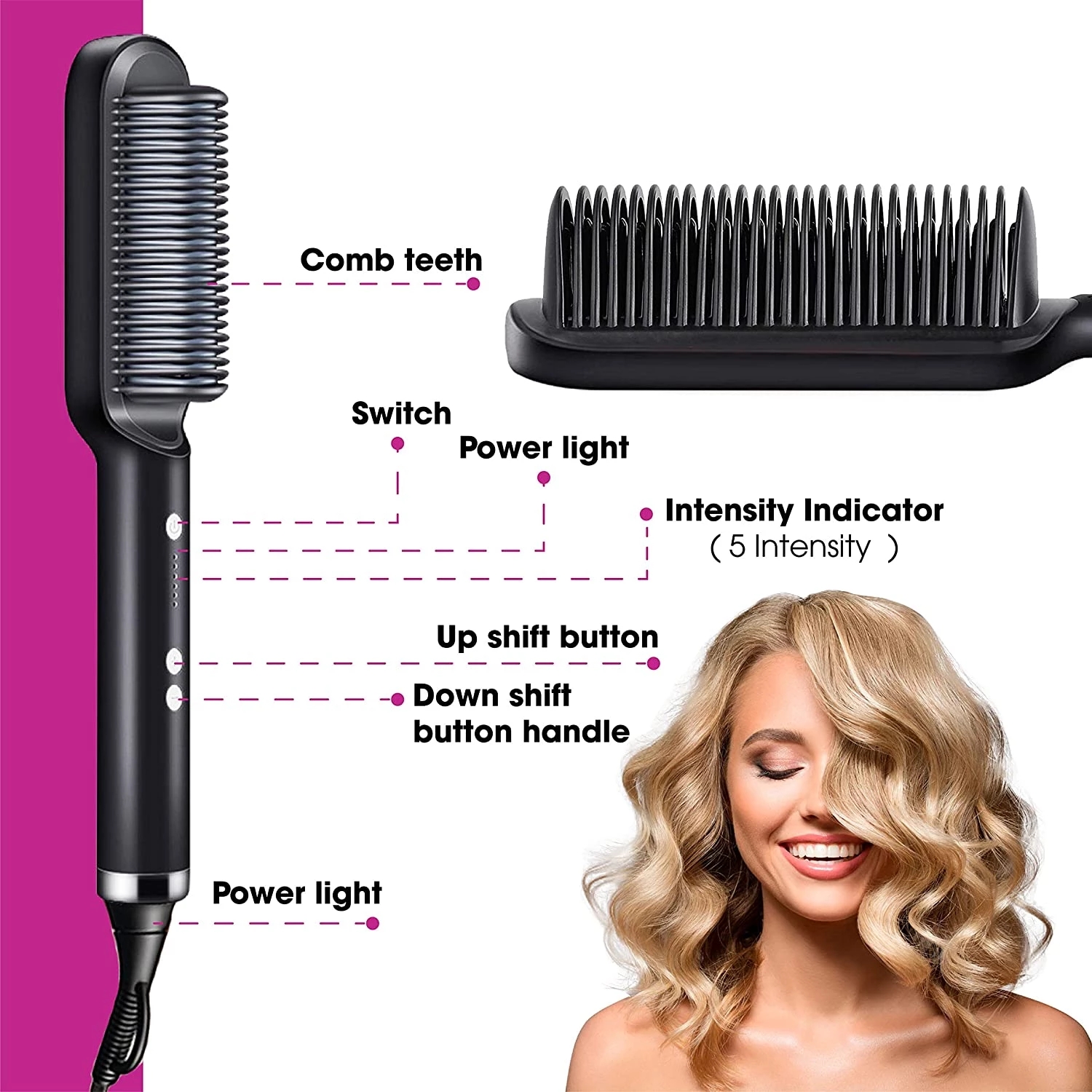 2 In 1 Electric Splint Hair Straightener Hot Comb Brush Hair Styling Straight Curling Dual-Use Bangs Curling Rod