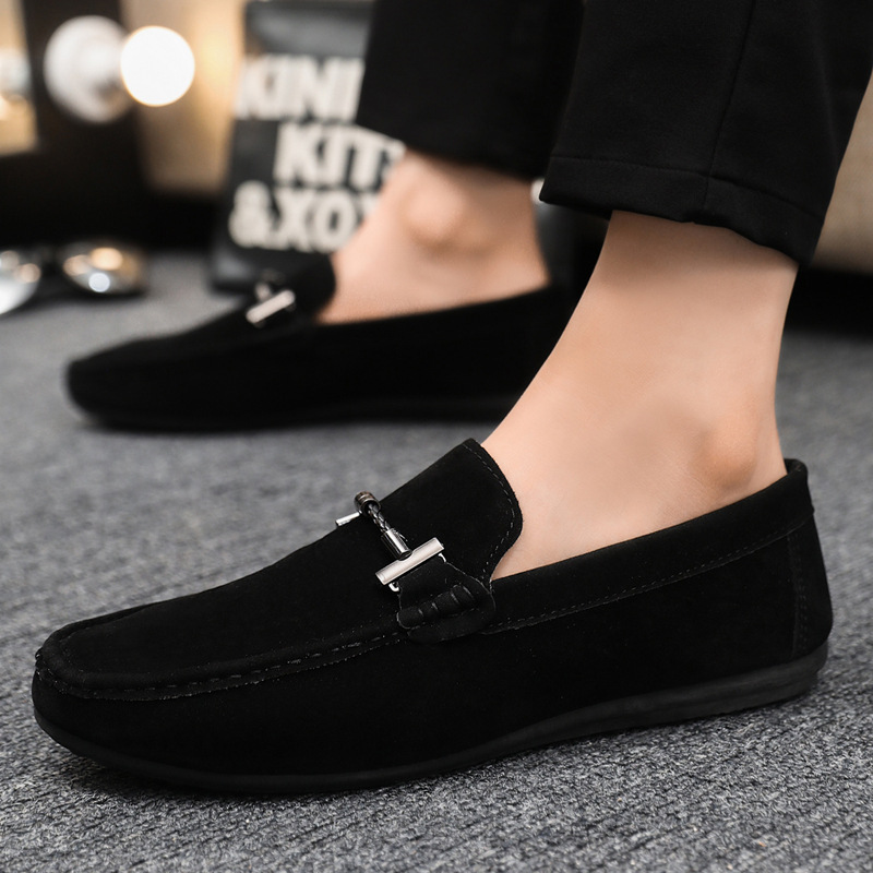 Black Men's Casual Shoes Men's Leather Shoes High-quality and Fashionable Bean Shoes