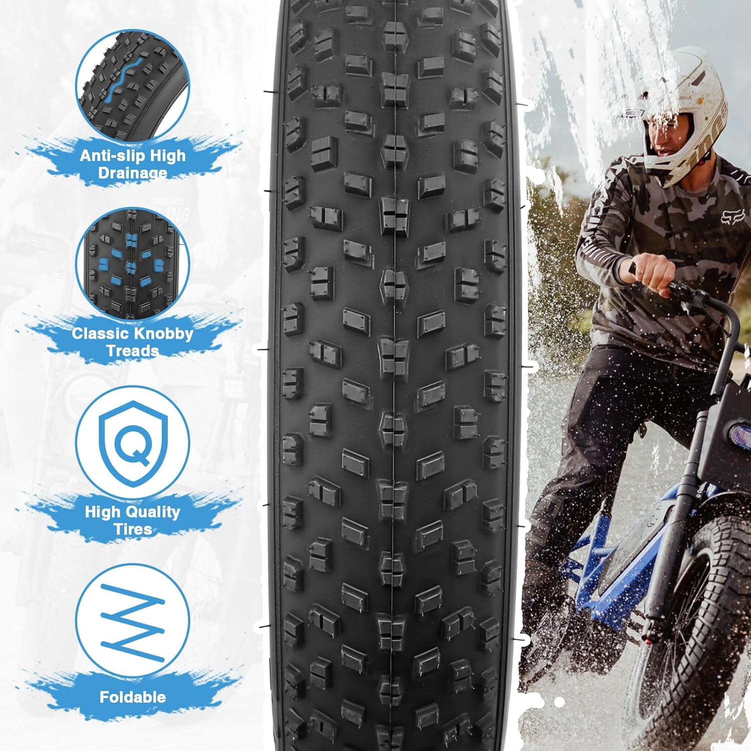 MEGHNA Fat Bike Tire 16/18/20/26 inch Electric Bike Tire Fat Tire 16/18/20/26 x 4.0 inch High Traction Replacement All - Terrain for Fat Bike E-Bike