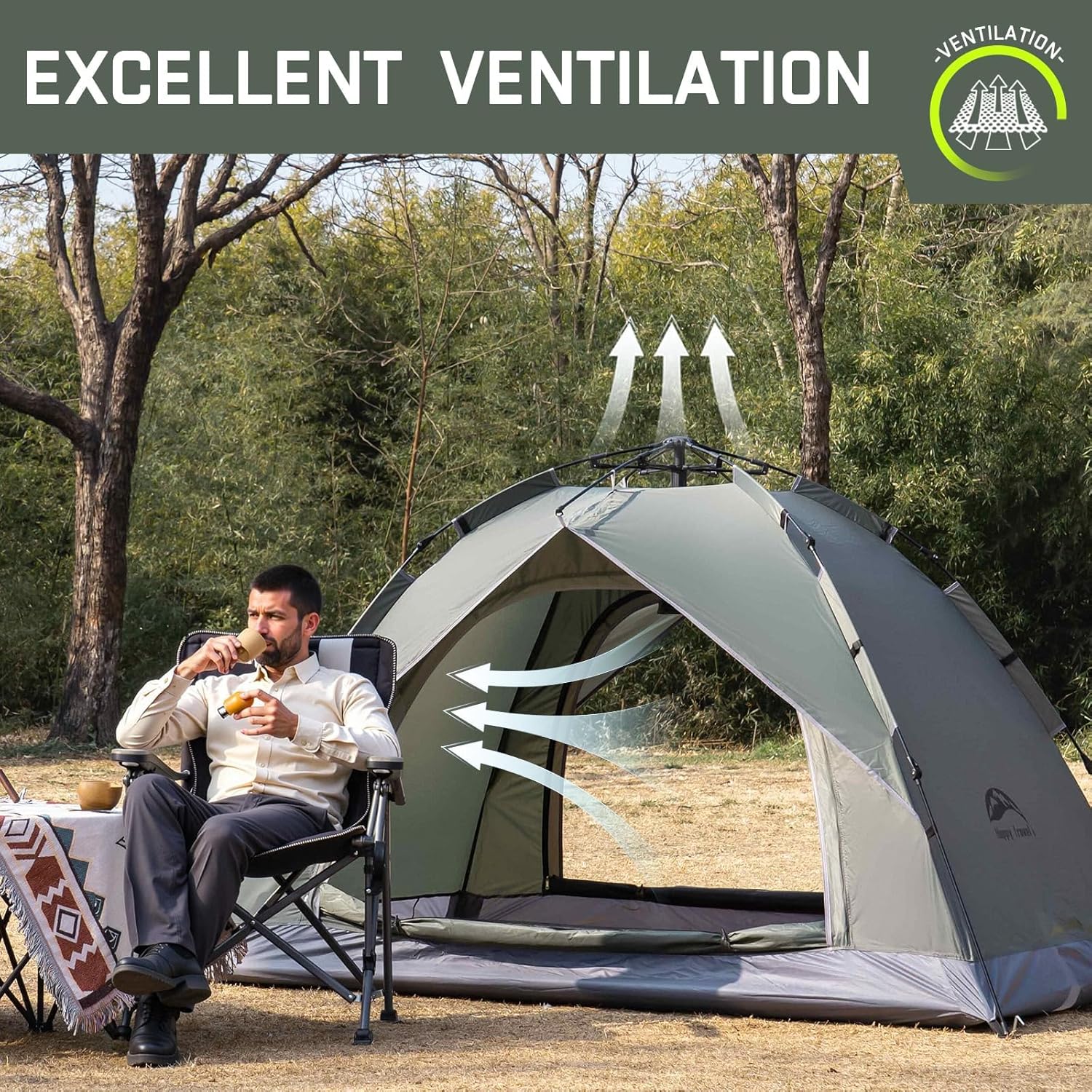 Happy Travel 1/2/3/4 Person Camping Tent, Instant Easy Pop Up Tents for Camping,Automatic Waterproof Family Camping Tent, Easy Set Up Tent,Portable Wi