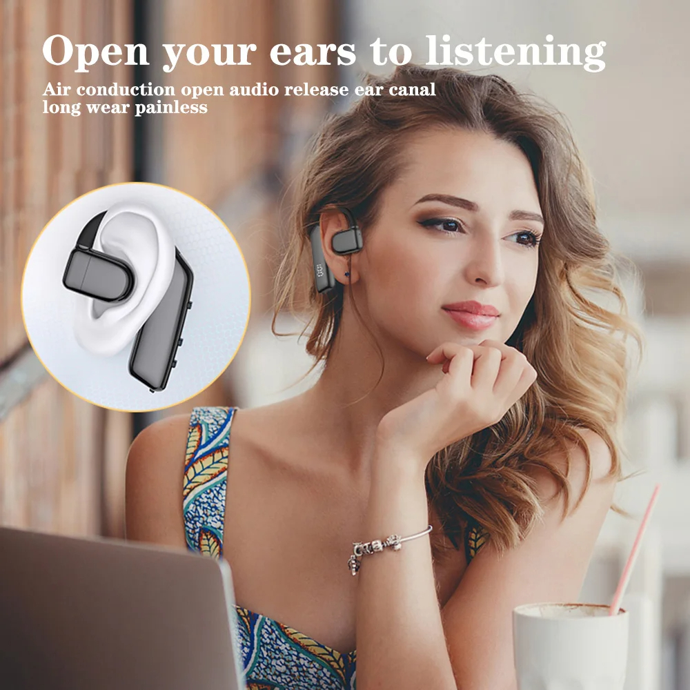Single Ear-hook Wireless Bluetooth 5.3 Earphone Smart Noise Reduction HiFi Stereo Business Headphone Built-in HD Microphone