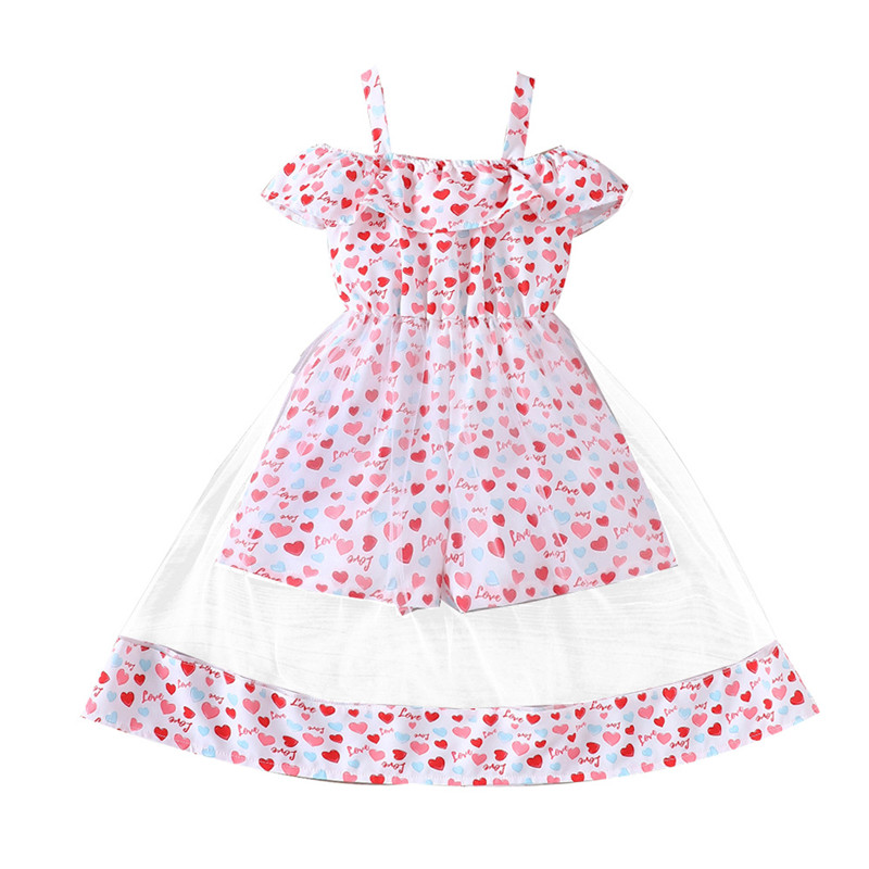Children's clothing 2024 new product girls summer sweet love jumpsuit patchwork mesh skirt K322-C