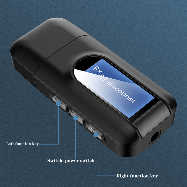 Bluetooth 5.0 Audio Receiver Transmitter with 3.5mm LCD Screen 3.5 AUX Stereo USB Plug Bluetooth Adapter for Car PC TV Headset