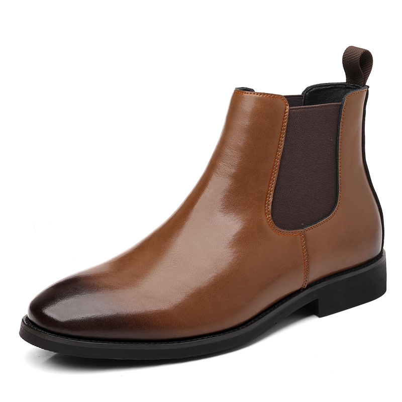 Men Chelsea Boots British Style Business Leather Boot Fashion Casual High Top Boots Men's Winter Plush Warm Business Dress Boots