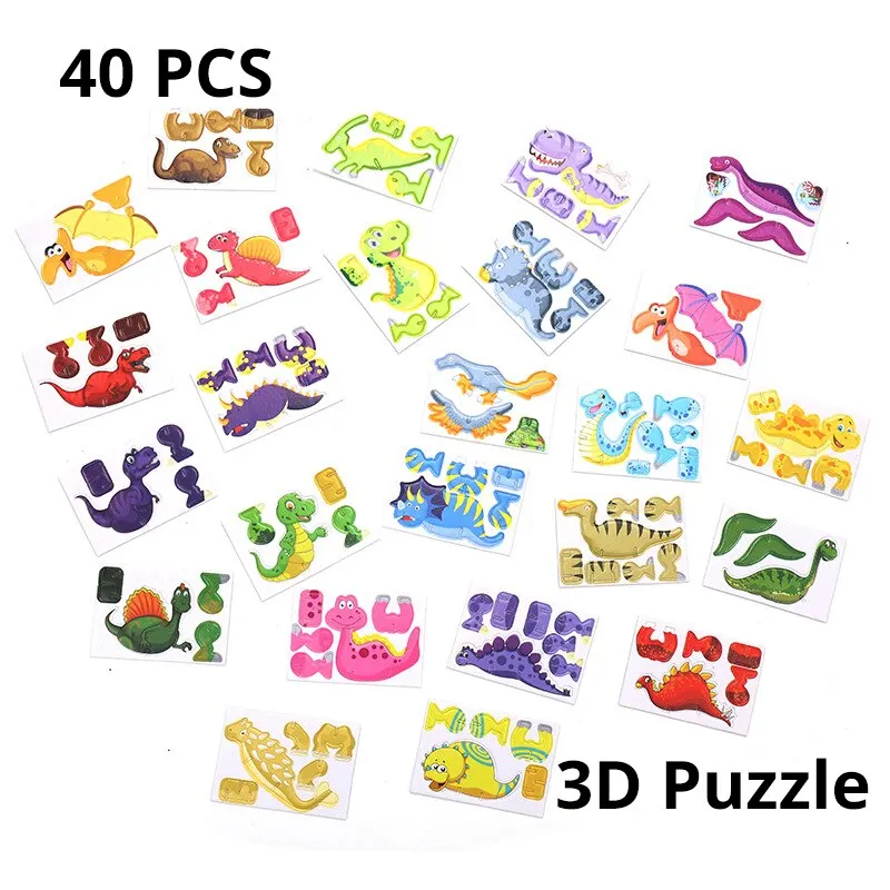 40Pcs Children Paper Dinosaur 3D Puzzle DIY Cute Cartoon Dinosaur Modeling Animal Model Toy