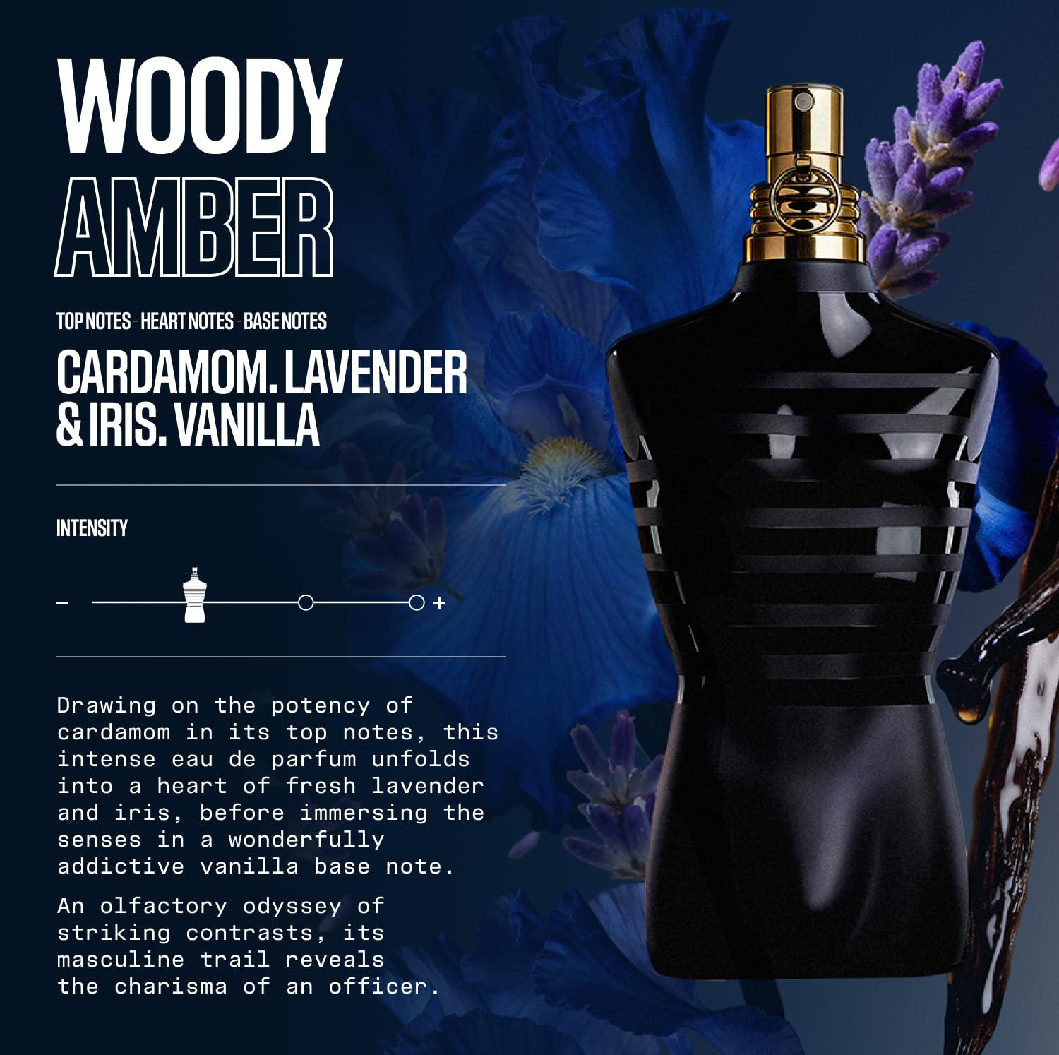 Jean Paul Gaultier Le Male Le Parfum - Amber Woody Eau de Parfum Intense for Men Fragrance - Cardamom, Lavender & Iris, Vanilla - Men's Perfume Spray,