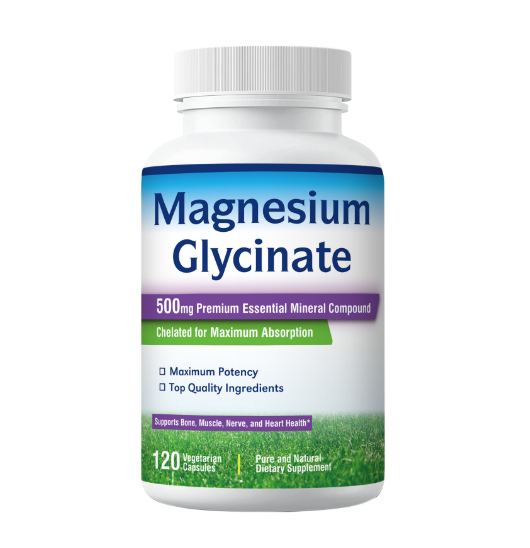 Magnesium Glycinate - Nerves System, Improve Mood Nervous, Muscles Recovery, Heart Health, Sleep Quality Support
