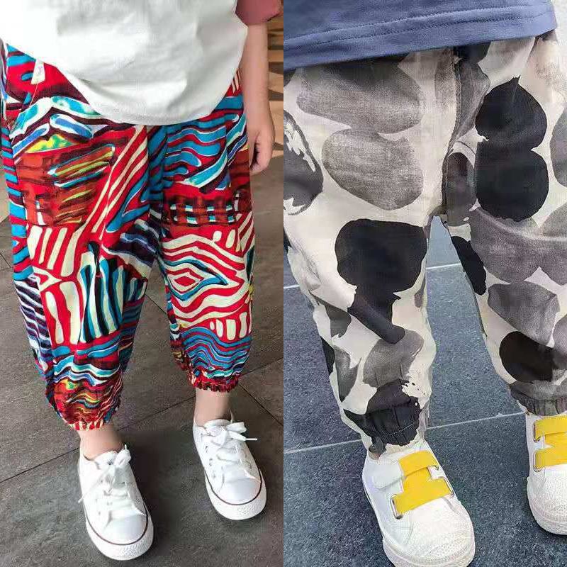2 pairs of children's mosquito proof pants for boys and girls' summer thin long pants with ice silk binding feet Bloomers