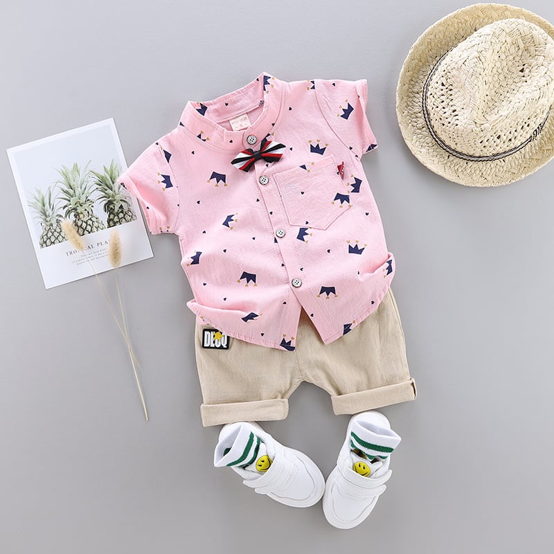Children's suits summer new children's printed shirt suits boys fashion casual short-sleeved two-piece suit
