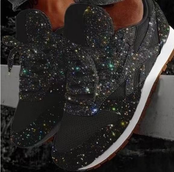 Women's Sequins Sports Shoes Fashionable Mesh Low Top Lace Up Running Shoes Outdoor Non Slip Sneakers